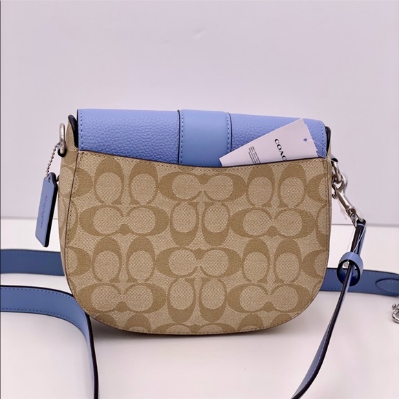 Coach Georgie Saddle Bag In Signature Canvas Light Khaki /Marble Blue - Picture 3 of 12
